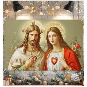 Sacred Heart of Jesus Mary Banner,71x43 Inches ,Religious Catholic Christian